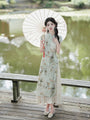 Elegant Green Ink Wash Modified Cheongsam Two-Piece Dress - Masion Chérie 