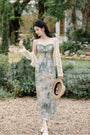 Elegant Floral Corset Midi Dress with Lace Cardigan - Masion Chérie