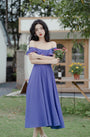 Vintage Blueberry Ruffled Off Shoulder Maxi Dress - Masion Chérie