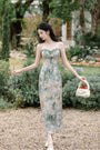 Elegant Floral Corset Midi Dress with Lace Cardigan - Masion Chérie