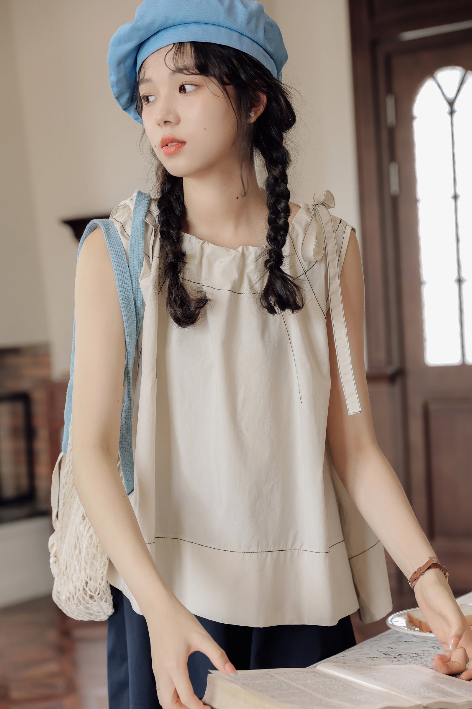 Bow-Tie Strap Sleeveless Blouse - Masion Chérie