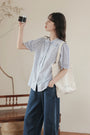 Elegant Striped Bow-Tie Puff Sleeve Blouse - Masion Chérie