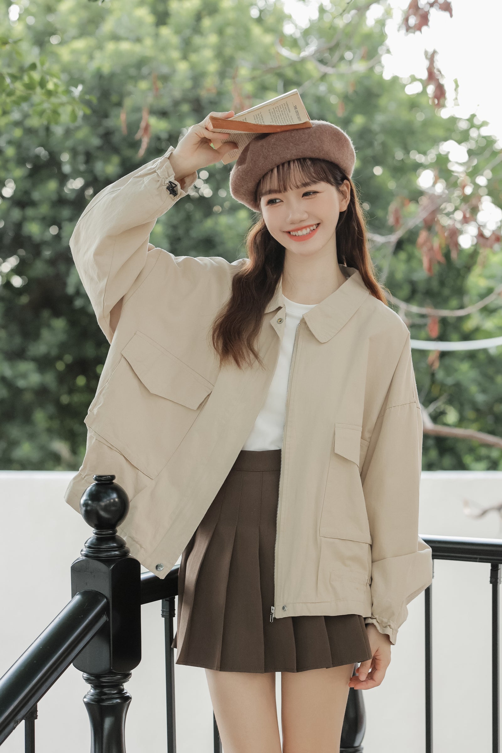 Beige Oversized Utility Jacket