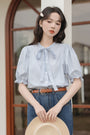 Elegant Striped Bow-Tie Puff Sleeve Blouse - Masion Chérie