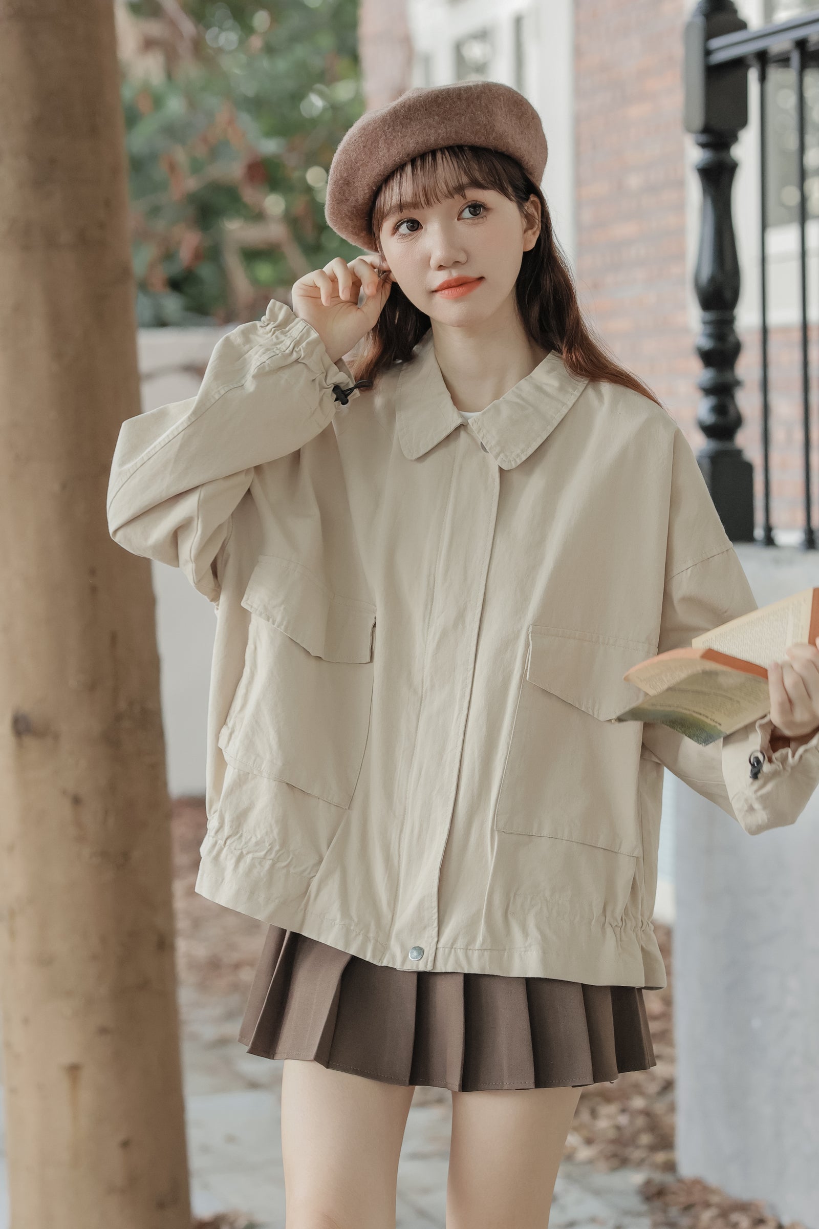 Beige Oversized Utility Jacket