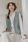 Vintage Blue Embroidered Denim Vest. - Masion Chérie