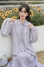 Lilac Button-Front Tie Neck Pintuck Blouse