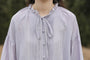 Lilac Button-Front Tie Neck Pintuck Blouse