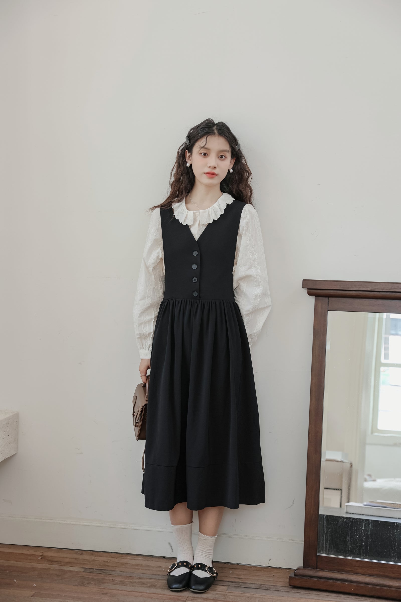 Vintage Black Buttoned Vest Dress