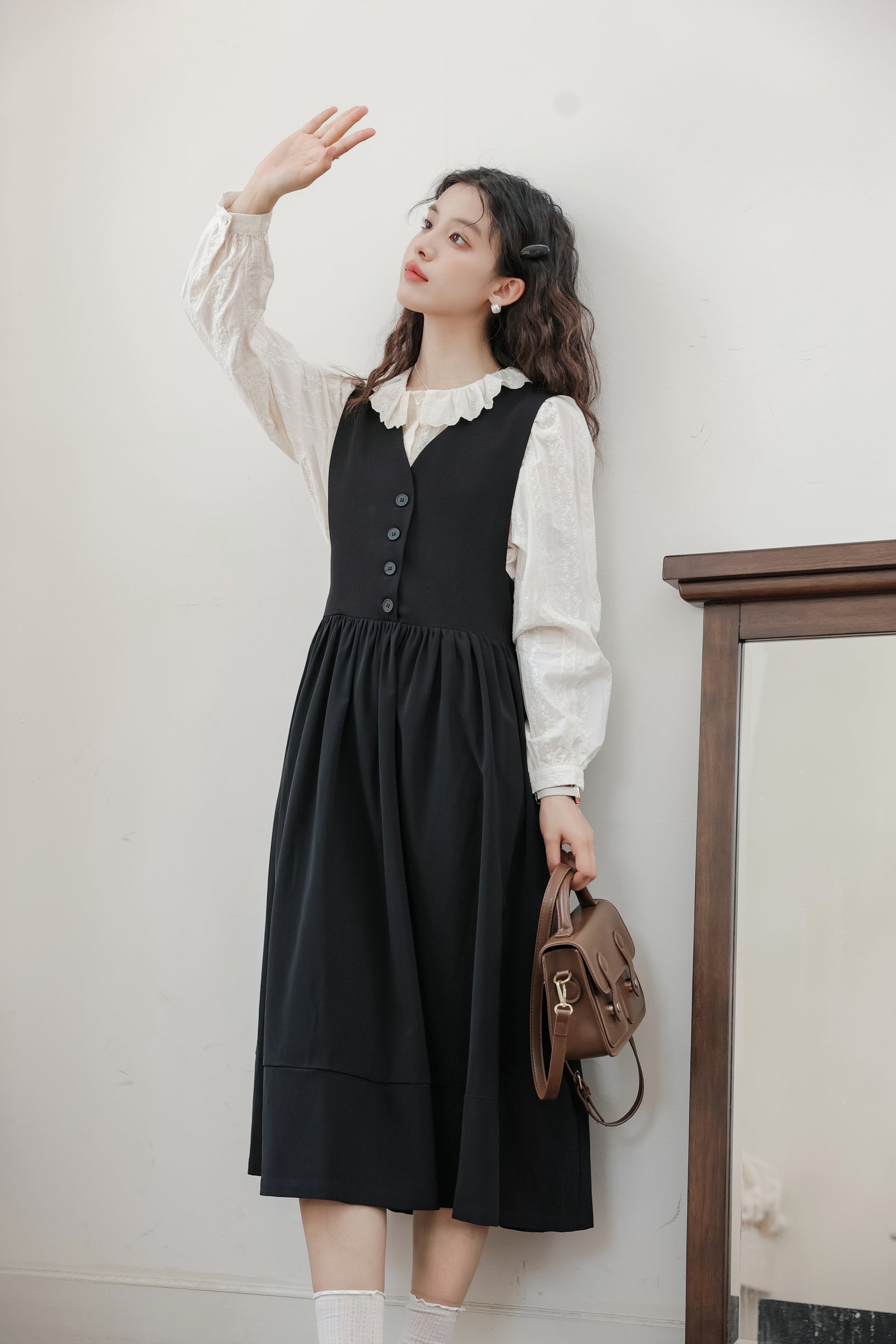 Vintage Black Buttoned Vest Dress