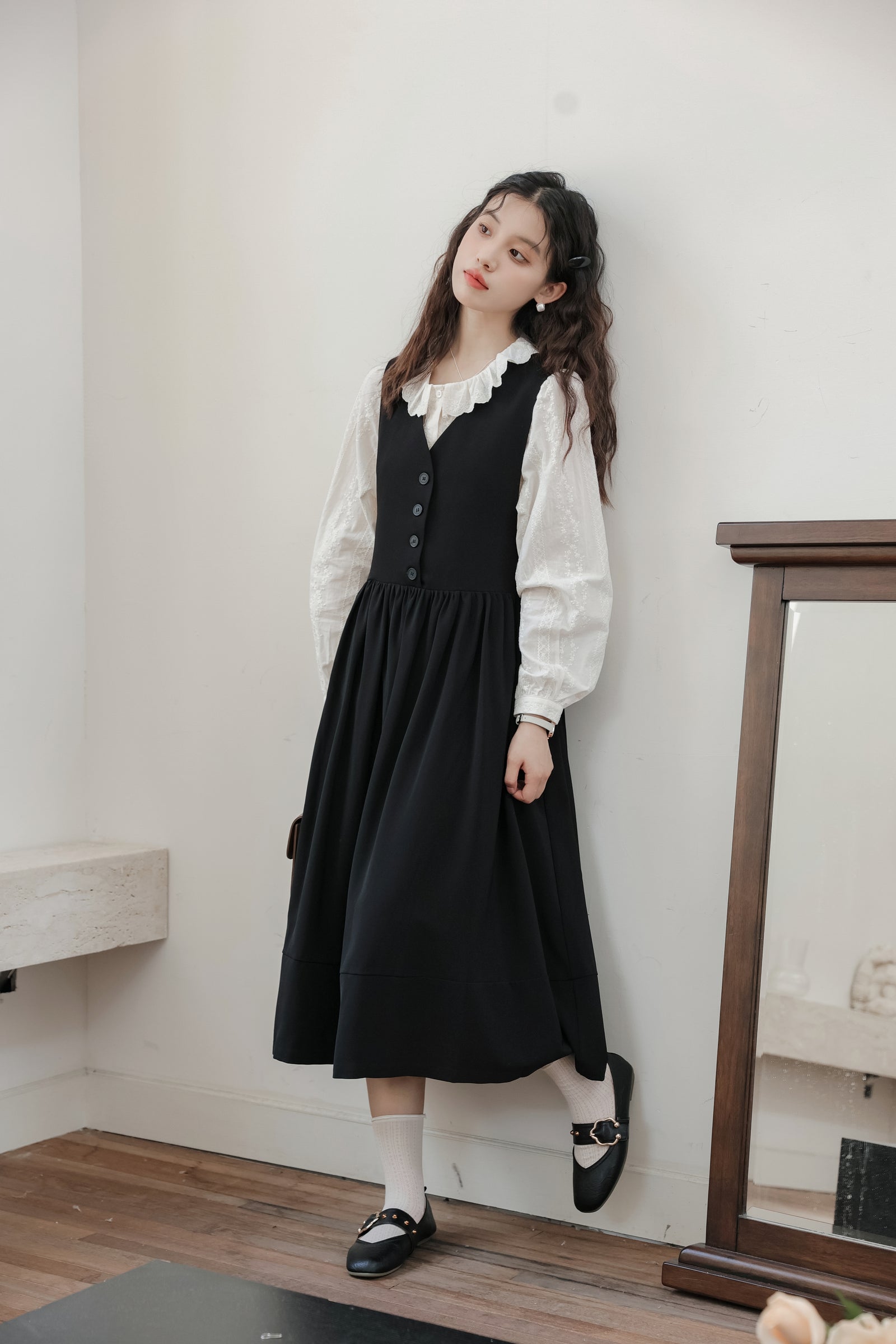 Vintage Black Buttoned Vest Dress