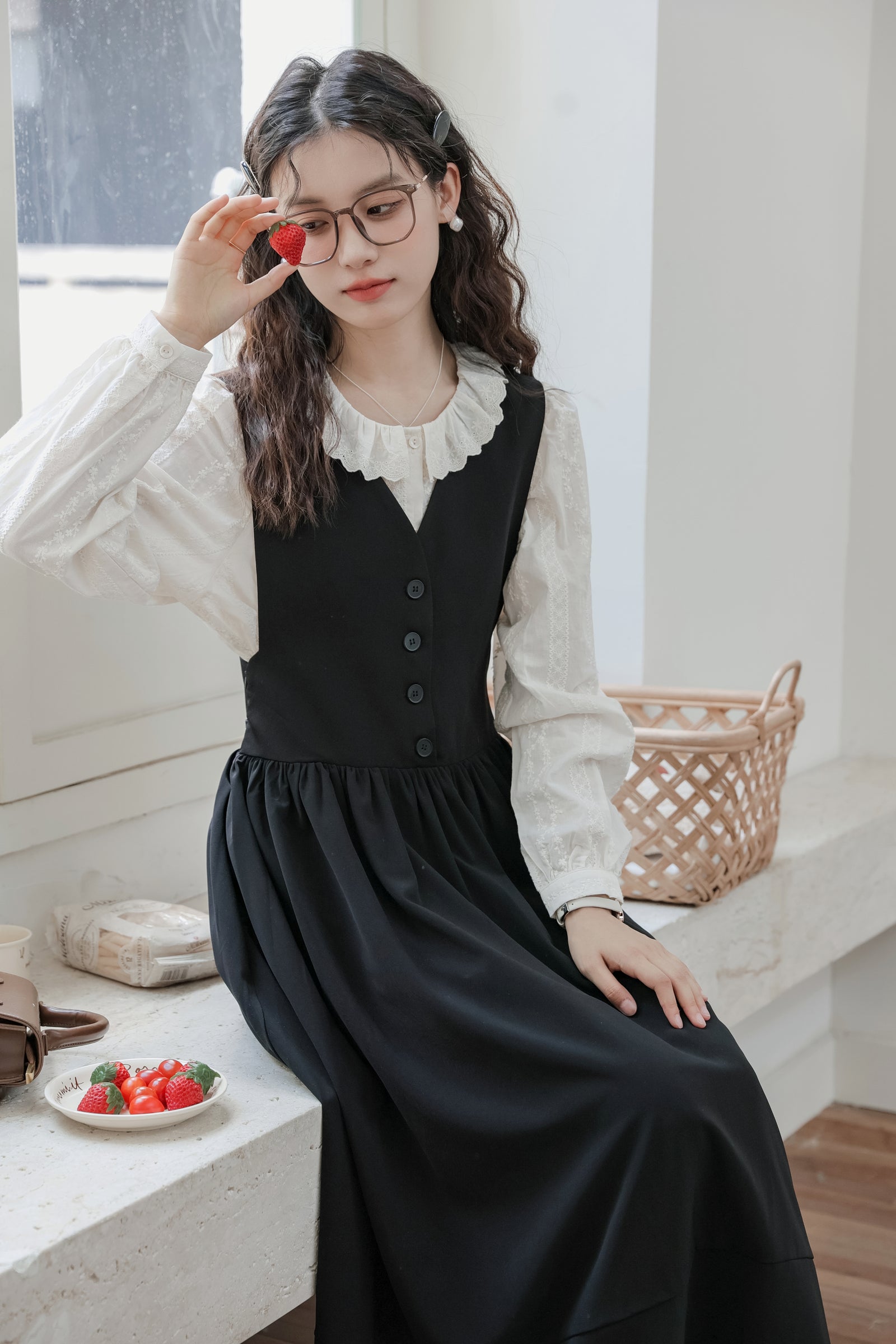 Vintage Black Buttoned Vest Dress