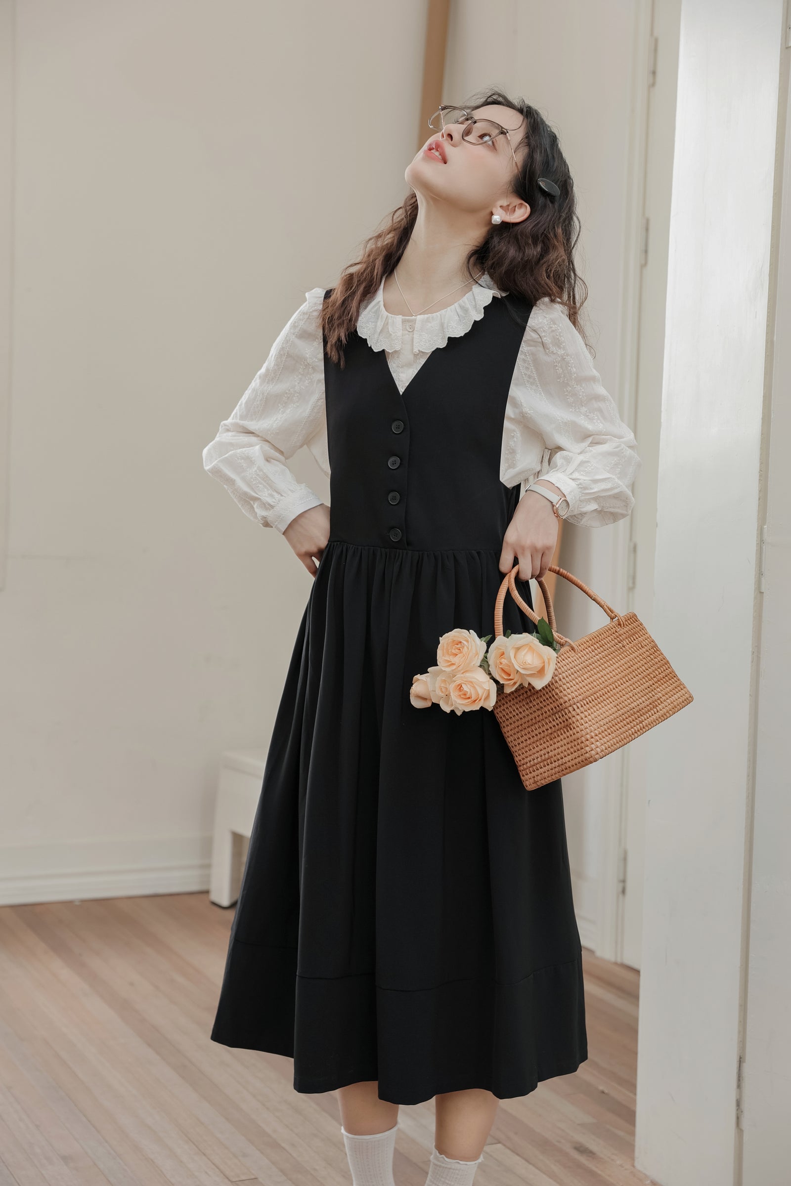 Vintage Black Buttoned Vest Dress