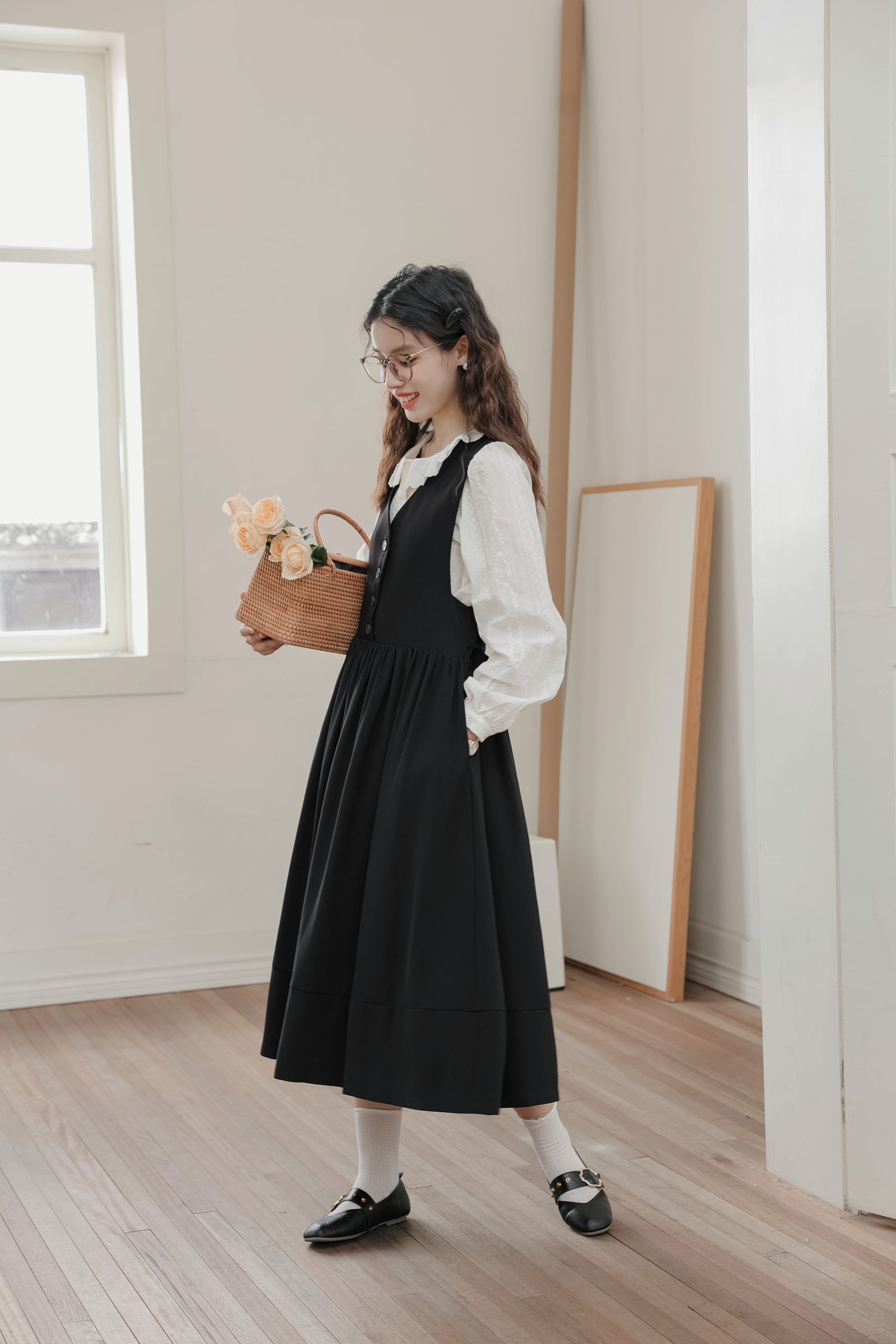 Vintage Black Buttoned Vest Dress