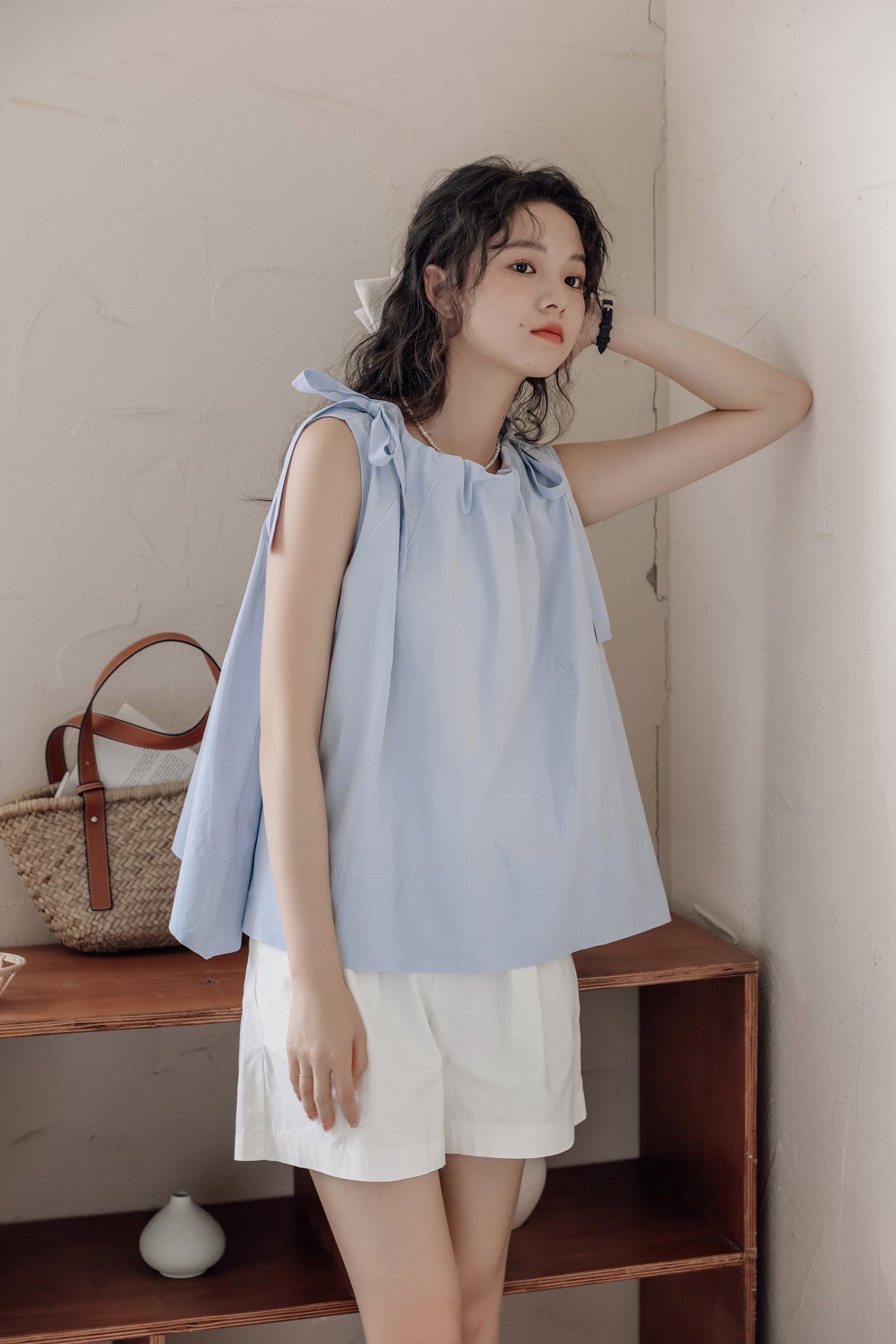 Bow-Tie Strap Sleeveless Blouse - Masion Chérie