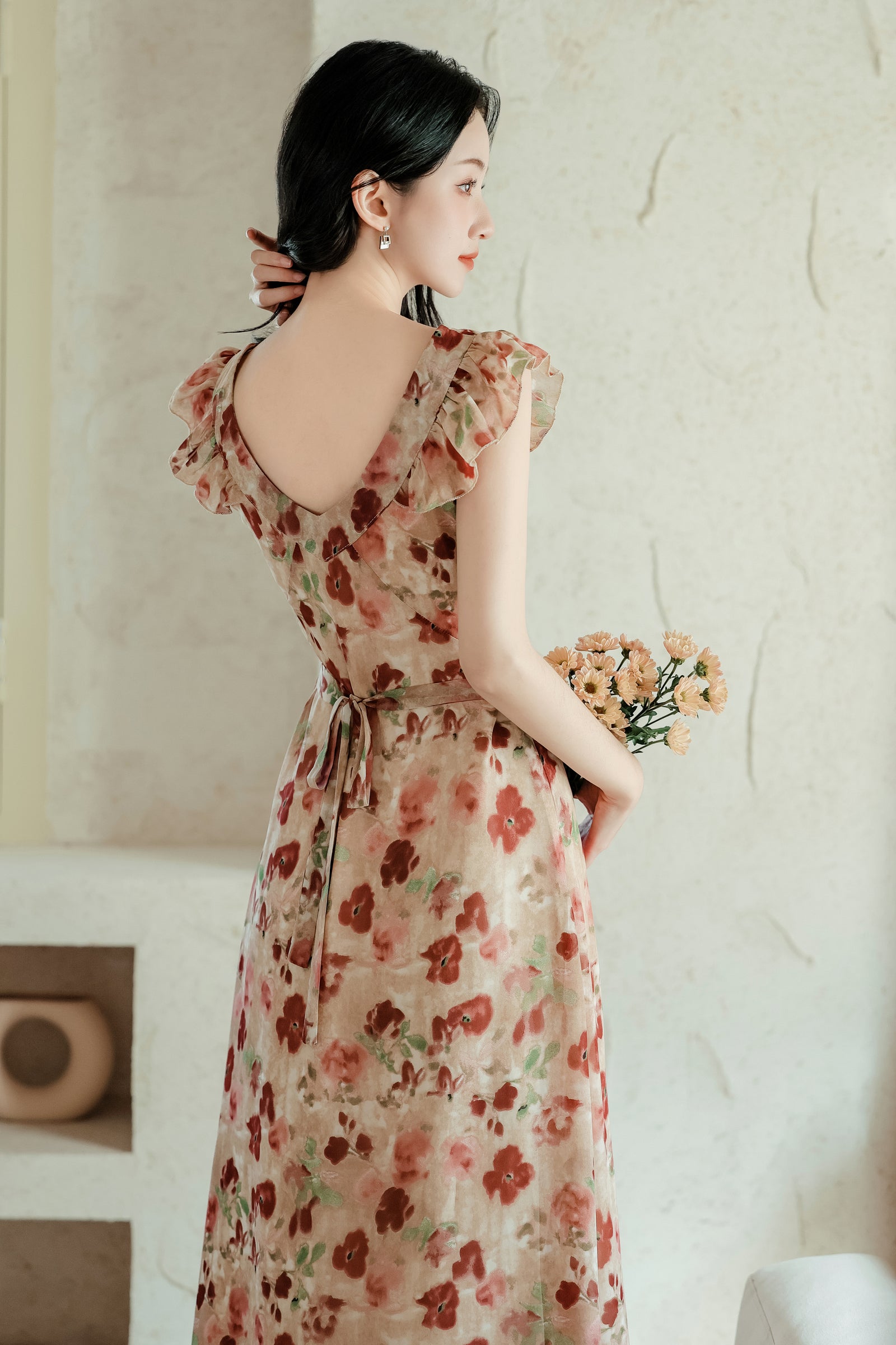 Vintage Floral Ruffle Sleeve Maxi Dress - Masion Chérie