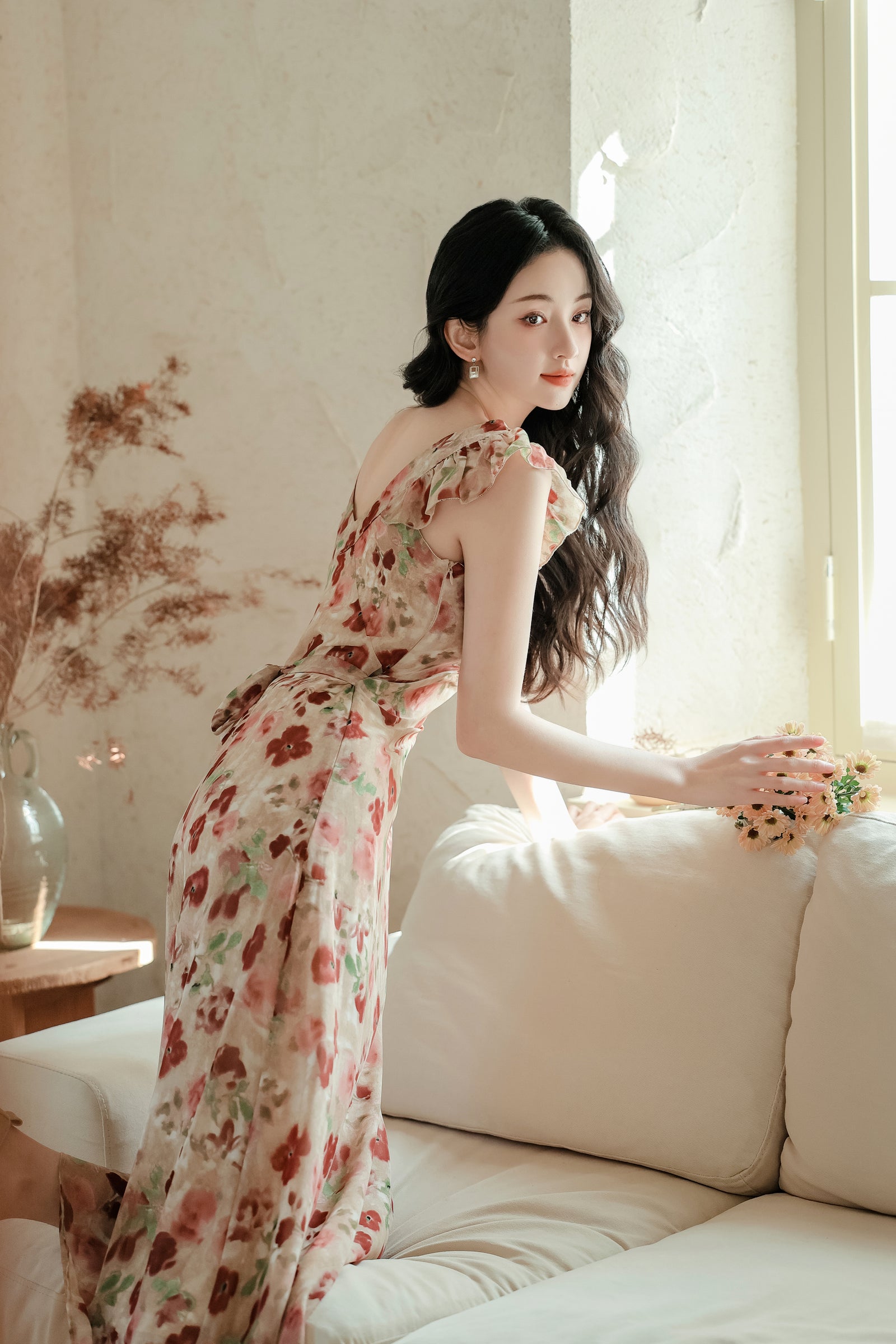 Vintage Floral Ruffle Sleeve Maxi Dress - Masion Chérie