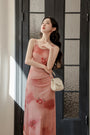 Elegant Rosy Pink Floral Print Sleeveless Maxi Dress - Masion Chérie