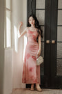 Elegant Rosy Pink Floral Print Sleeveless Maxi Dress - Masion Chérie