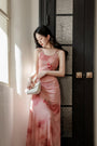 Elegant Rosy Pink Floral Print Sleeveless Maxi Dress - Masion Chérie