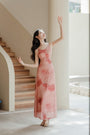 Elegant Rosy Pink Floral Print Sleeveless Maxi Dress - Masion Chérie