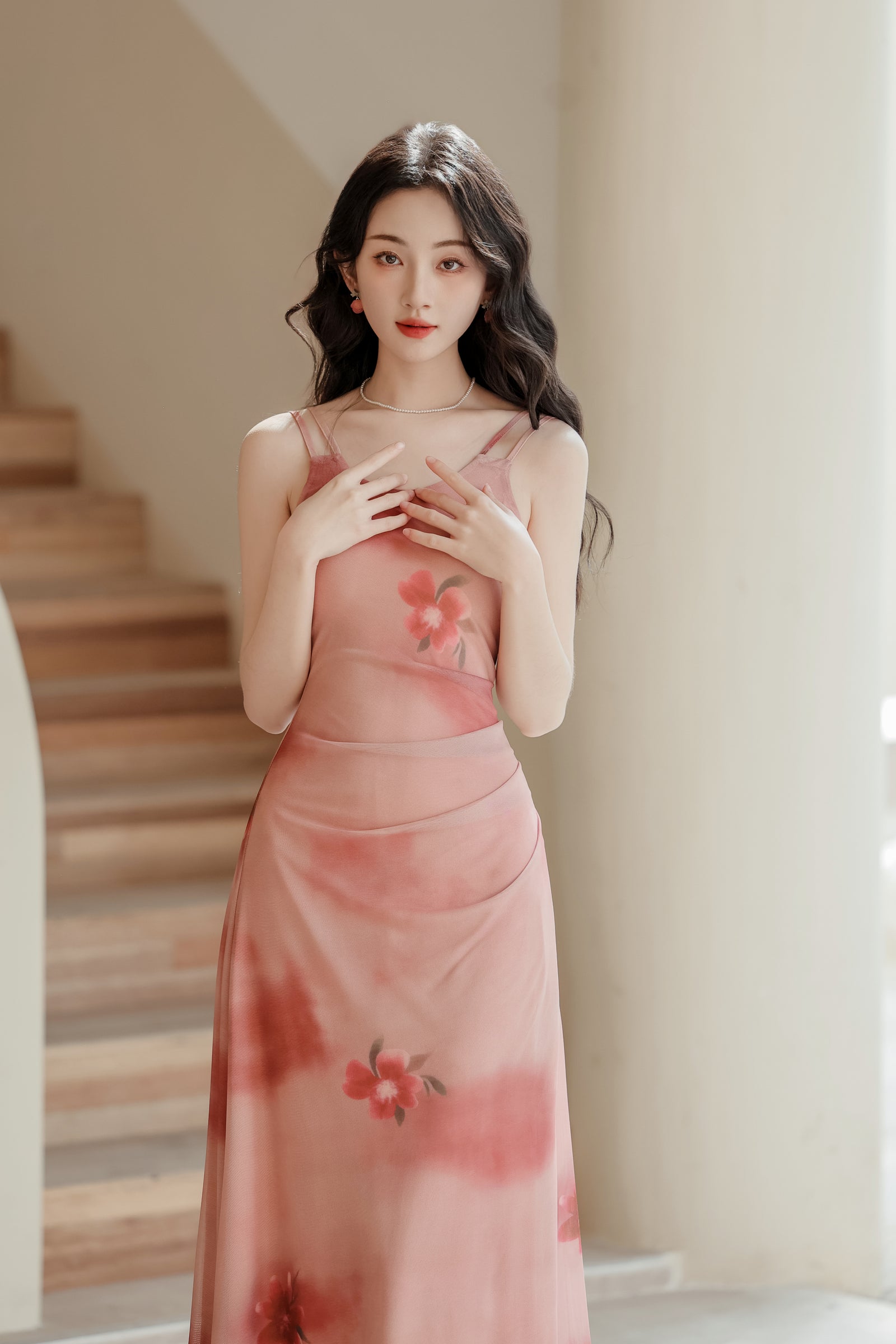 Elegant Rosy Pink Floral Print Sleeveless Maxi Dress - Masion Chérie