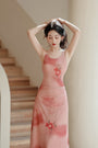 Elegant Rosy Pink Floral Print Sleeveless Maxi Dress - Masion Chérie