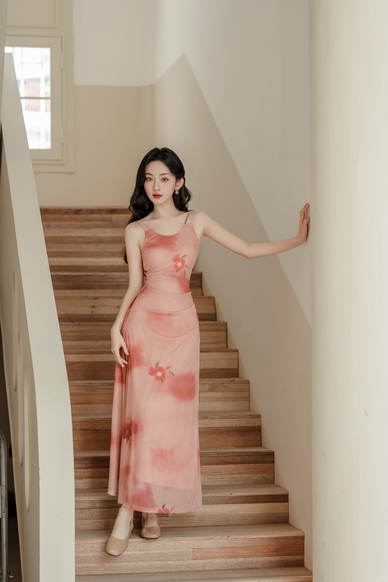 Elegant Rosy Pink Floral Print Sleeveless Maxi Dress - Masion Chérie