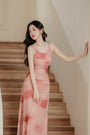 Elegant Rosy Pink Floral Print Sleeveless Maxi Dress - Masion Chérie