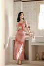 Elegant Rosy Pink Floral Print Sleeveless Maxi Dress - Masion Chérie