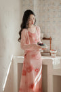 Elegant Rosy Pink Floral Print Sleeveless Maxi Dress - Masion Chérie