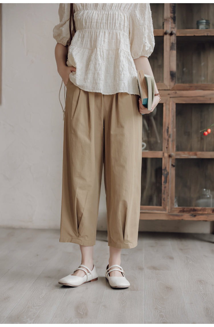 Khaki Casual Wide-Leg Women Capri Pants - Masion Chérie