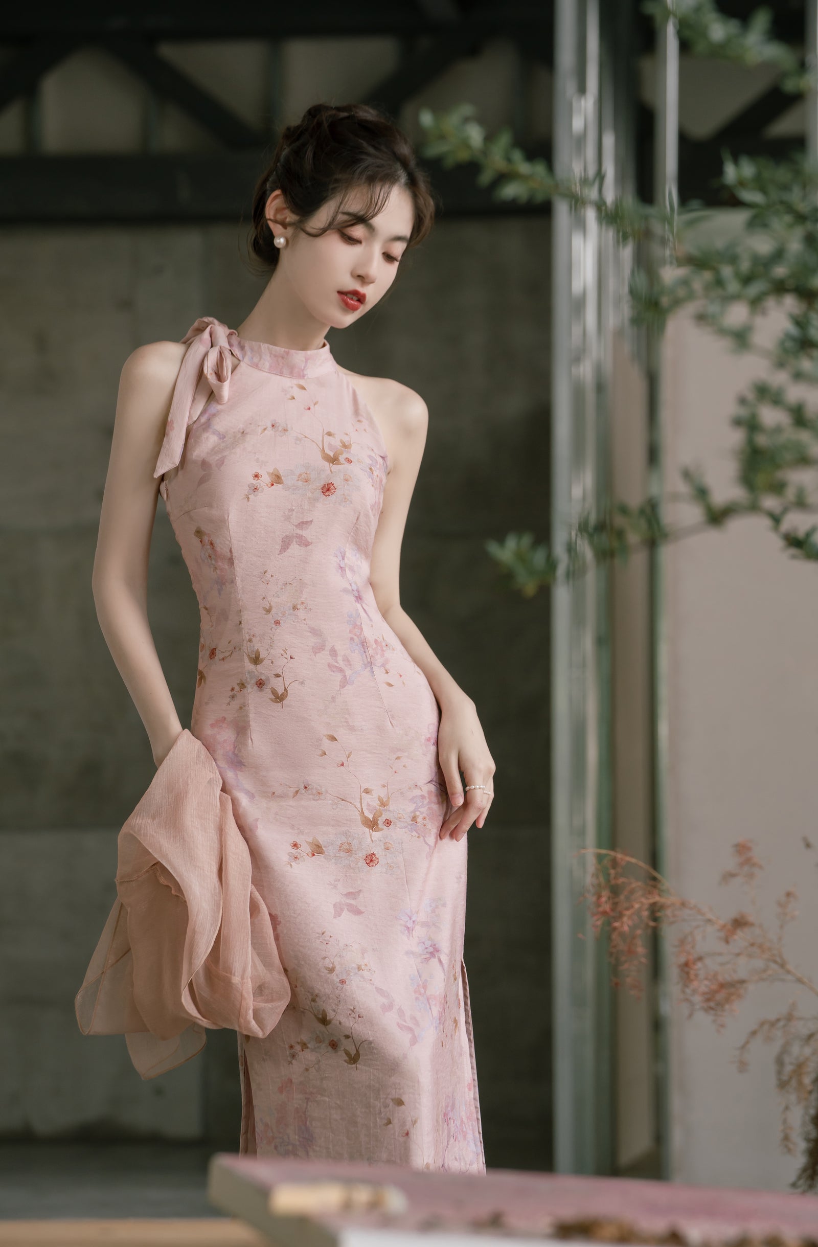 Vintage Pink Floral Modified Cheongsam Dress - Masion Chérie