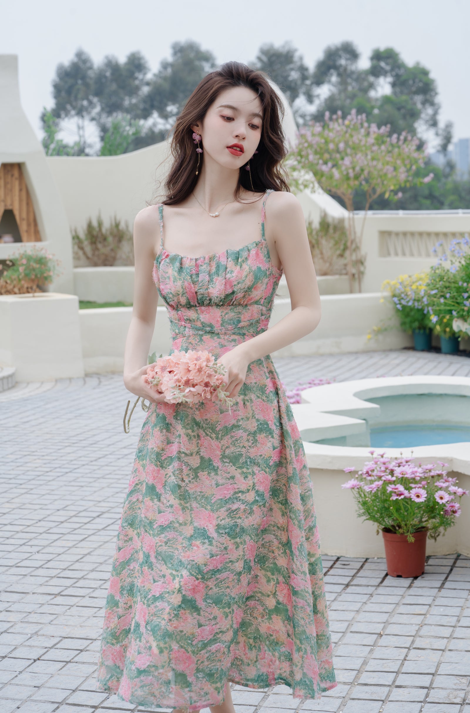 Romantic Watercolor Floral Midi Dress - Masion Chérie