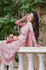 Elegant Pink Floral Mesh Maxi Dress - Masion Chérie