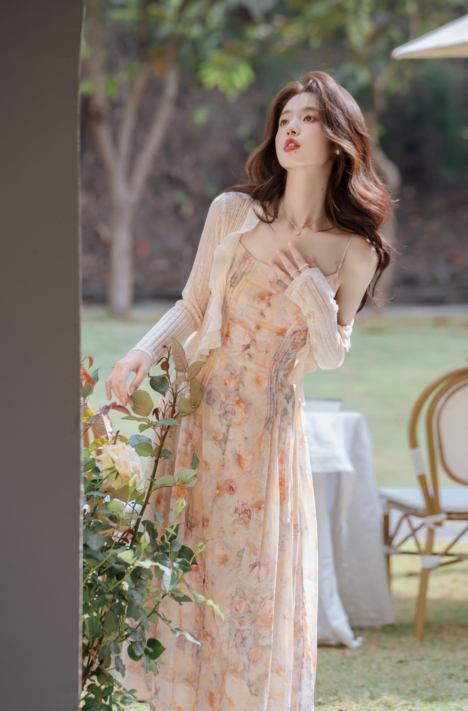 Romantic Floral Pastel Sundress with Ruffle Cardigan - Masion Chérie