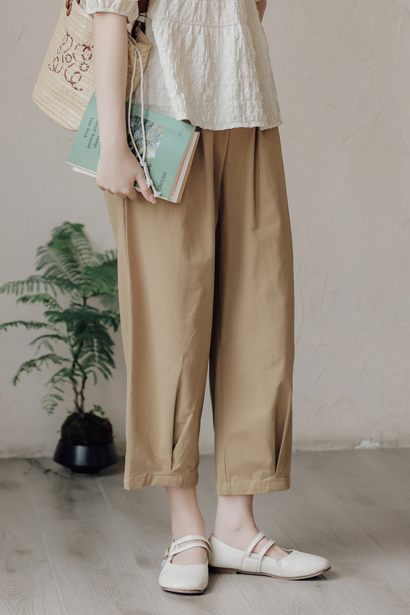 Khaki Casual Wide-Leg Women Capri Pants - Masion Chérie