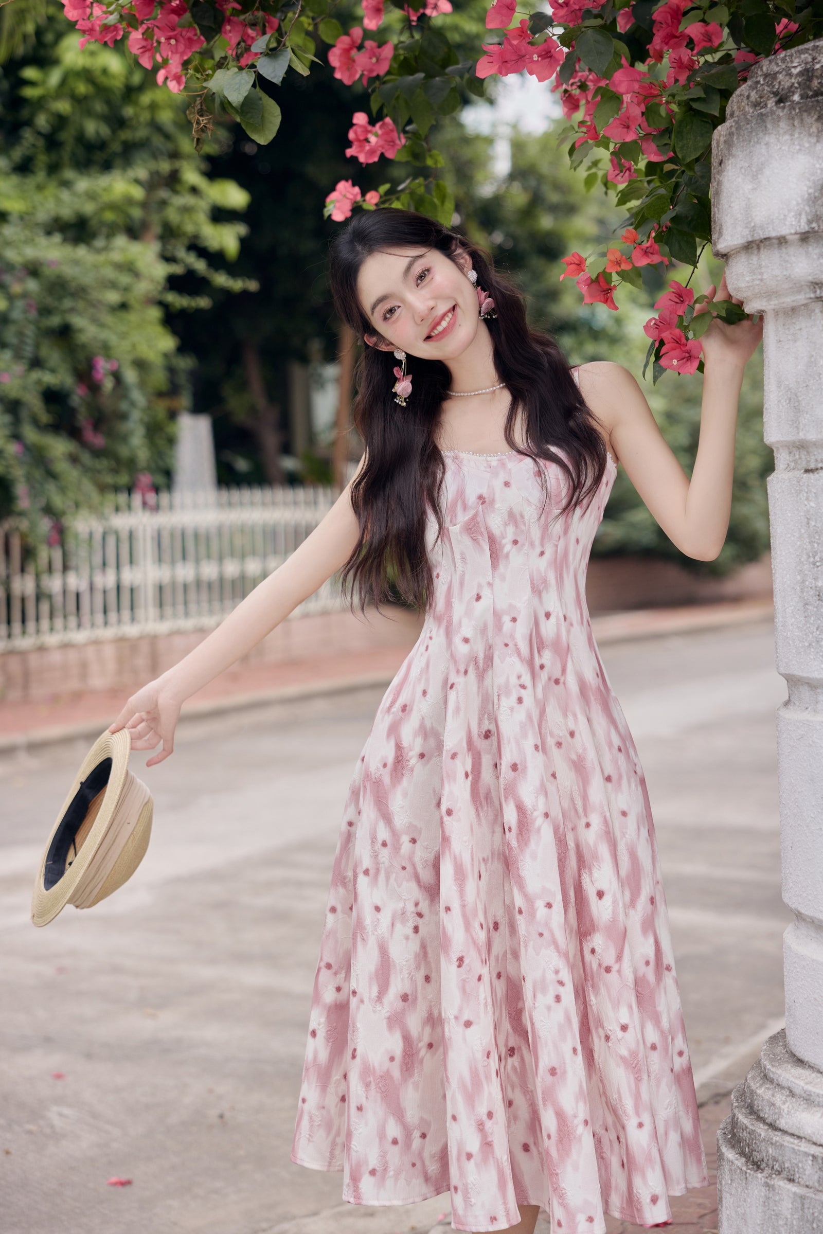 Blush Pink Floral Midi Dress - Masion Chérie