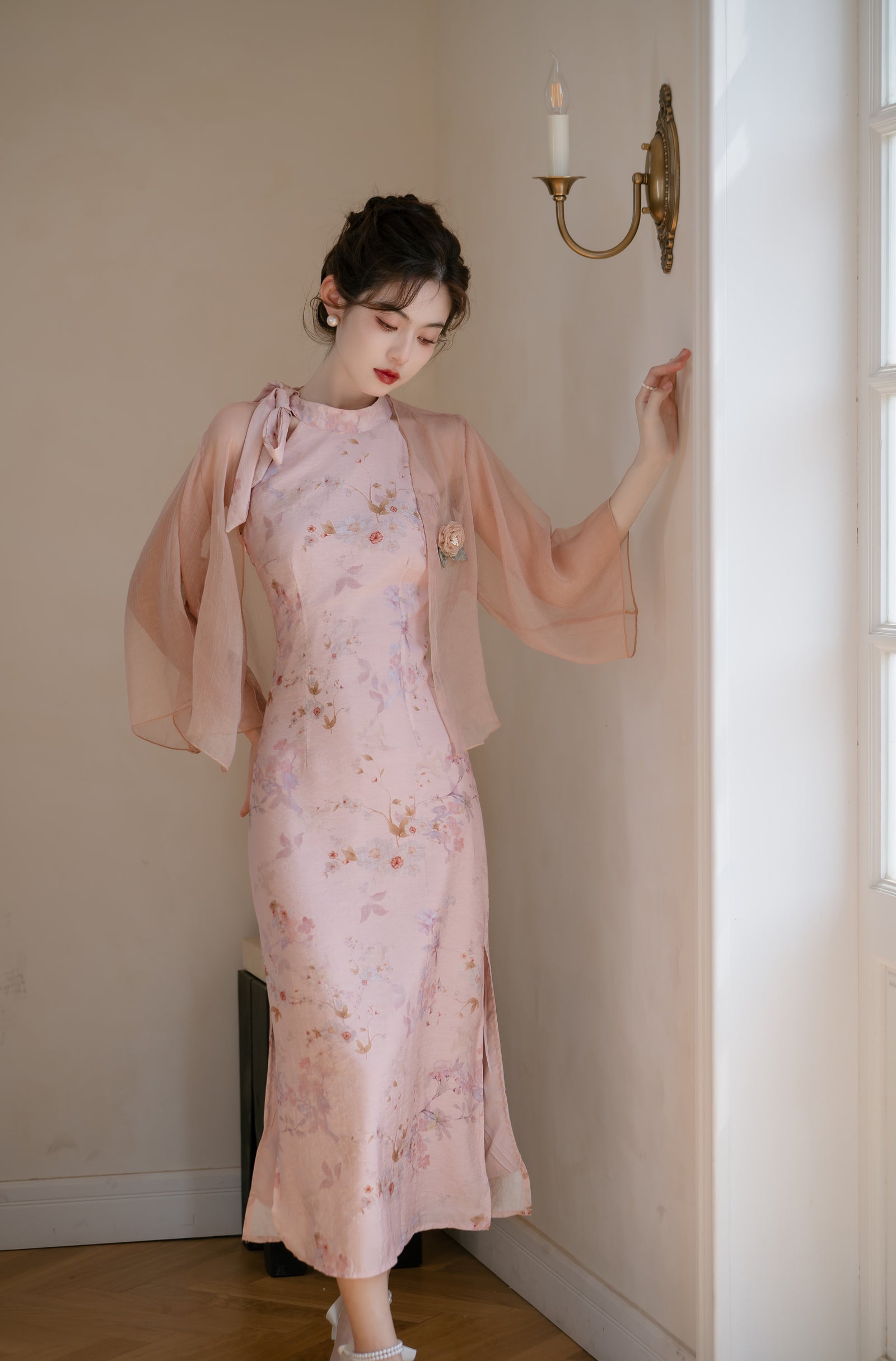 Vintage Pink Floral Modified Cheongsam Dress - Masion Chérie