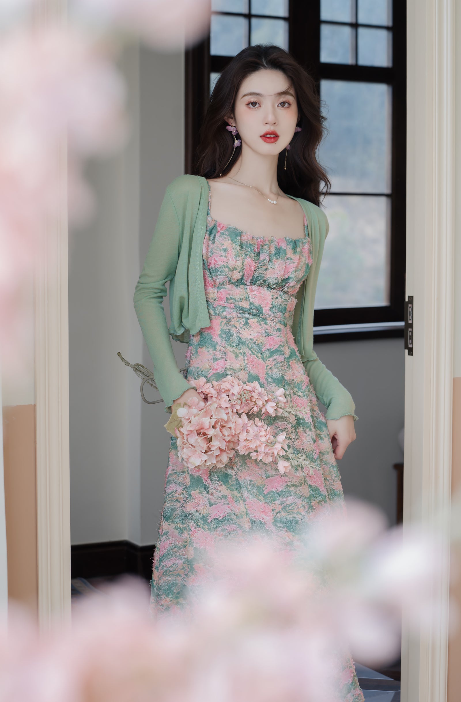 Romantic Watercolor Floral Midi Dress - Masion Chérie