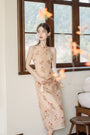 Floral Modified Cheongsam Dress with Long Cardigan - Masion Chérie