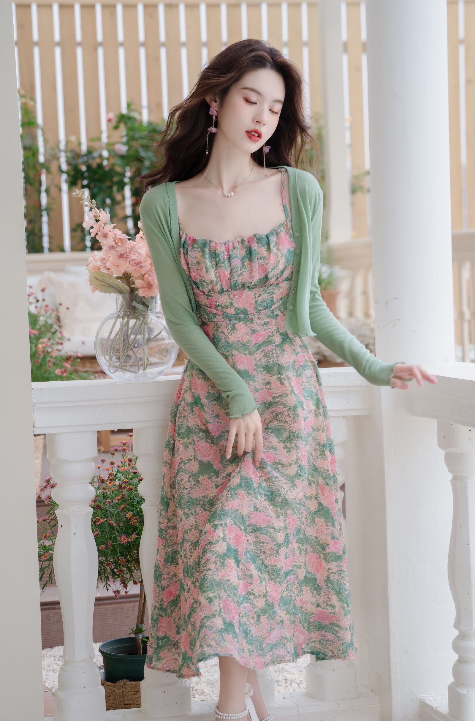 Romantic Watercolor Floral Midi Dress - Masion Chérie