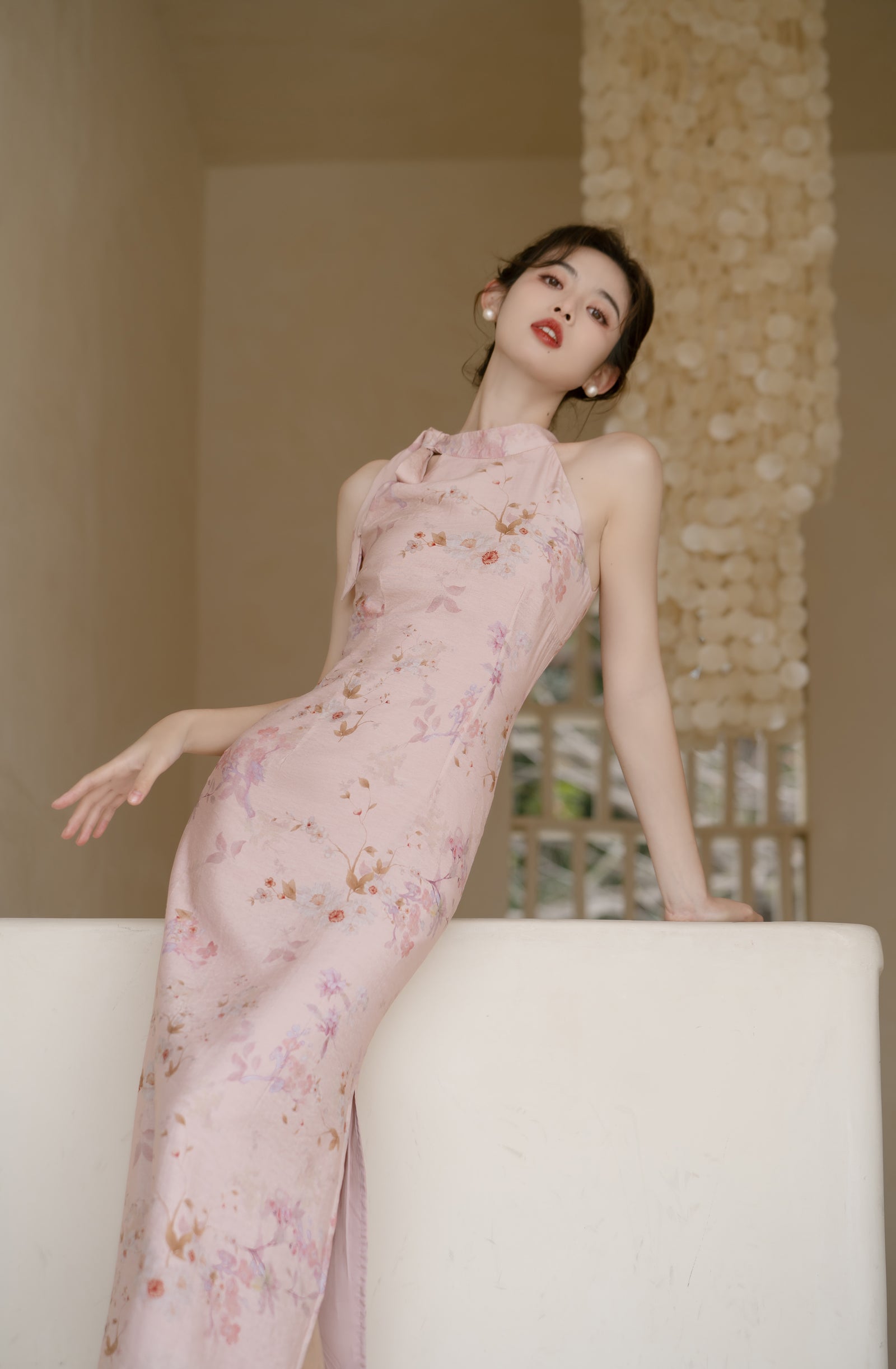 Vintage Pink Floral Modified Cheongsam Dress - Masion Chérie