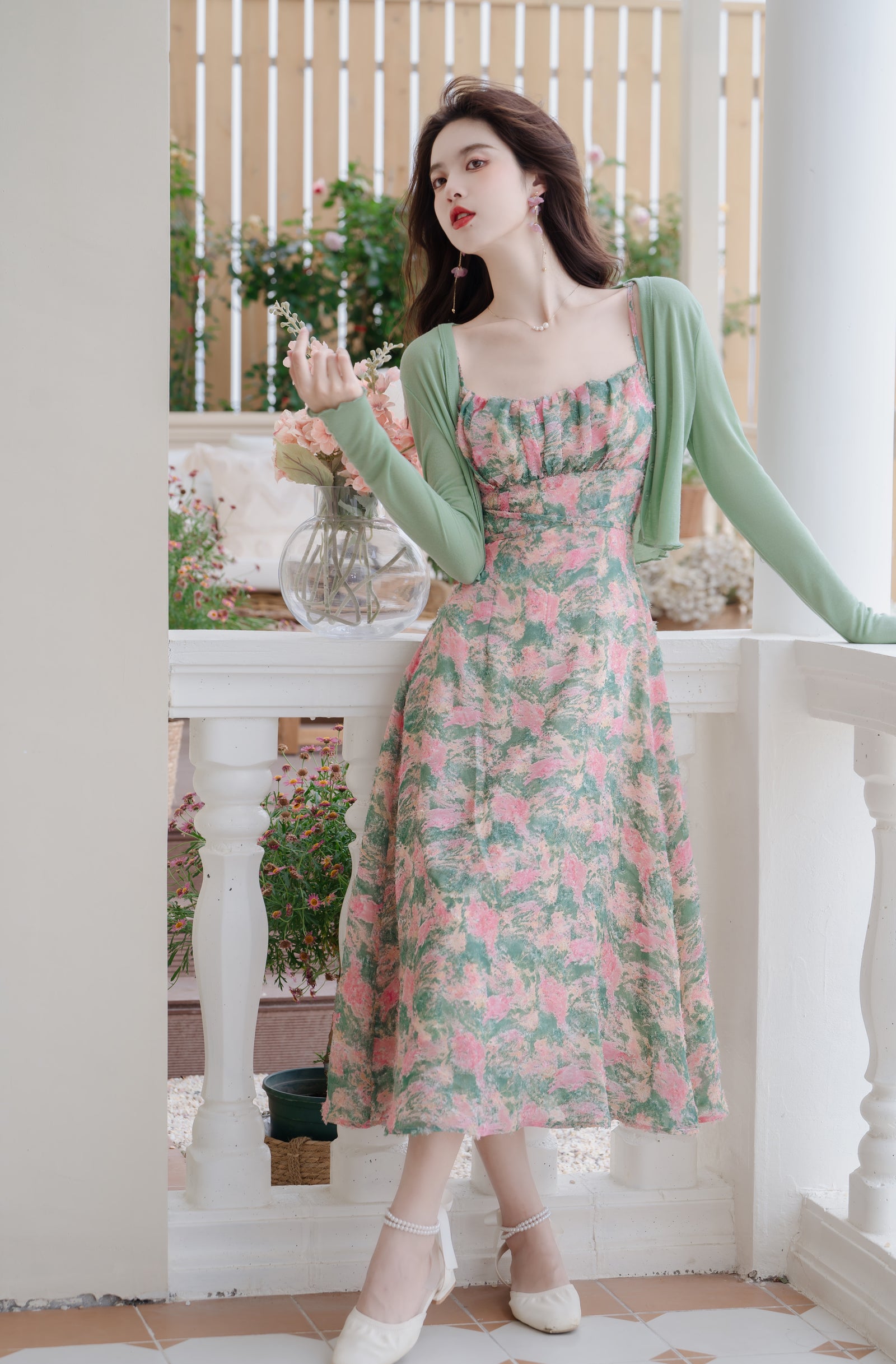 Romantic Watercolor Floral Midi Dress - Masion Chérie