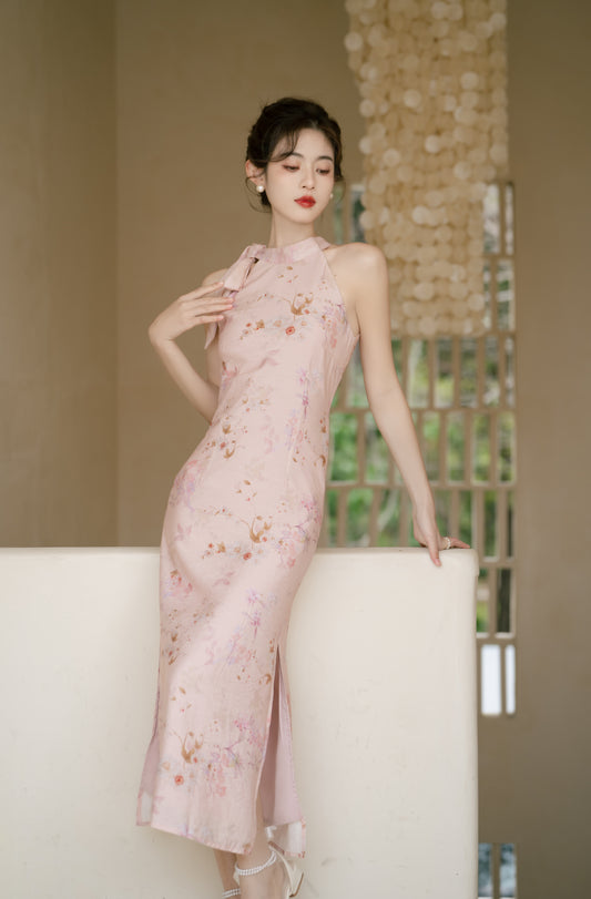 Vintage Pink Floral Modified Cheongsam Dress - Masion Chérie