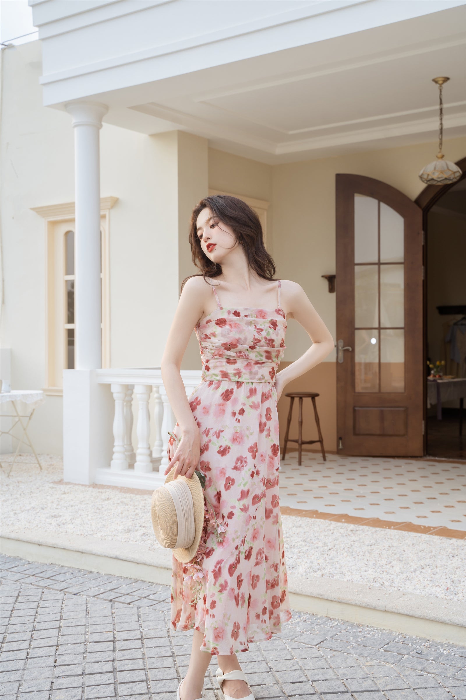 Blush Floral Watercolor Midi Dress - Masion Chérie