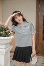 Chic Gray Knit Polo Collared Shirt - Masion Chérie