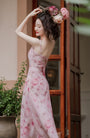 Elegant Pink Floral Mesh Maxi Dress - Masion Chérie