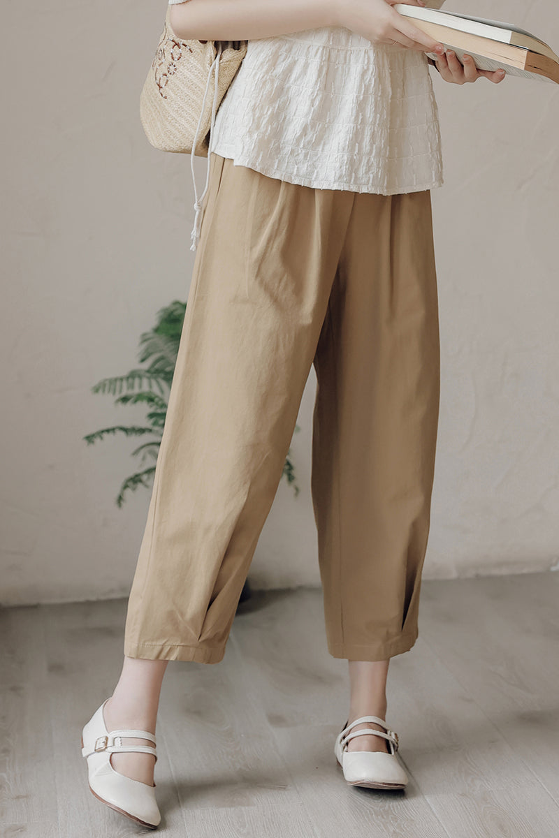 Khaki Casual Wide-Leg Women Capri Pants - Masion Chérie