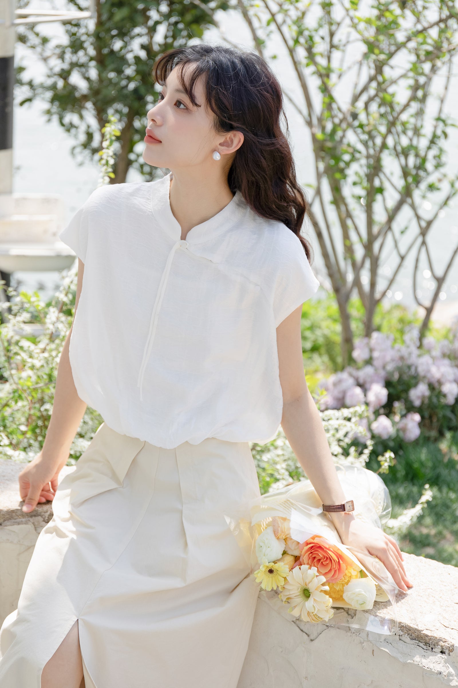 Retro Chinese Style Short Sleeve White Blouse - Masion Chérie